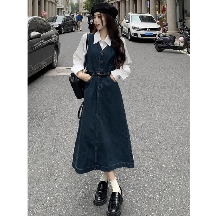 牛仔背心连衣裙女春夏季2025新款设计感小众独特超好看衬衫两件套