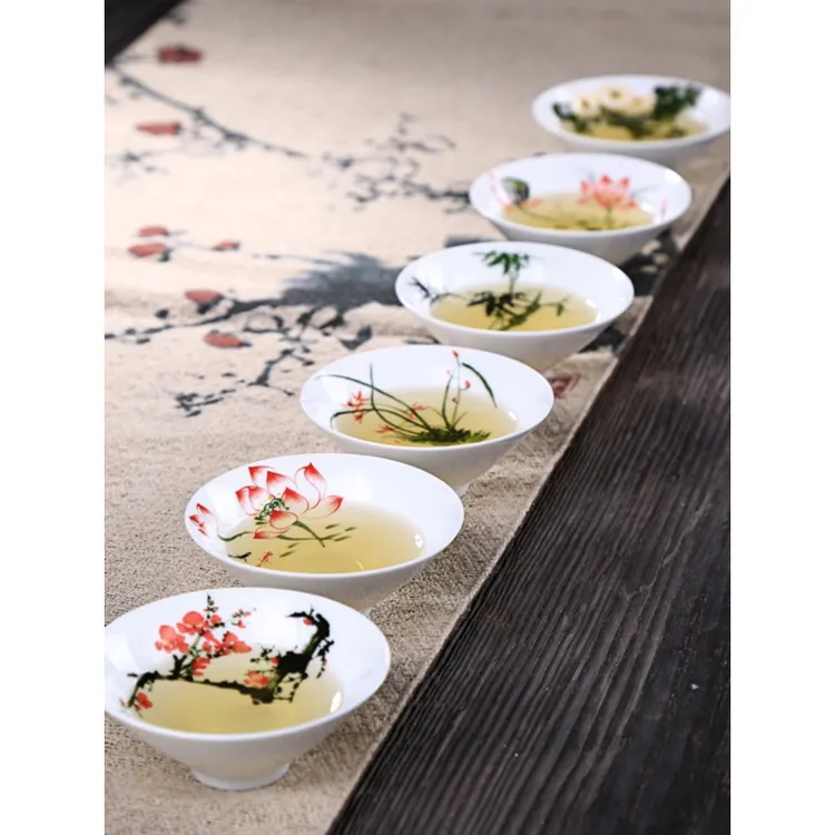 特价青花瓷仿手绘斗笠功夫茶具小茶杯陶瓷品茗杯茶盏普洱茶红茶杯