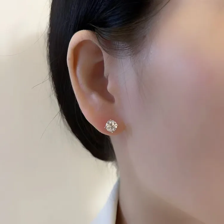 18K真金真钻经典四爪六爪耳钉超闪20分30分50分AU750天然南非真钻