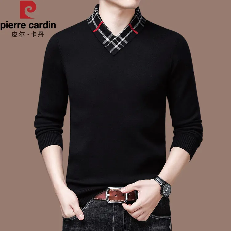 【皮尔卡丹正品轻奢】高档男士羊毛针织衫冬季加厚V领休闲打底毛衣