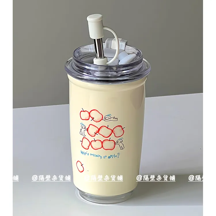 隔壁杂货铺原创吸管水杯不锈钢杯子办公室情侣咖啡杯保温保冷礼物