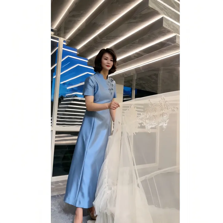 2151-喜婆婆喜妈妈夏季轻奢优雅气质显瘦设计师连衣裙婚宴礼服