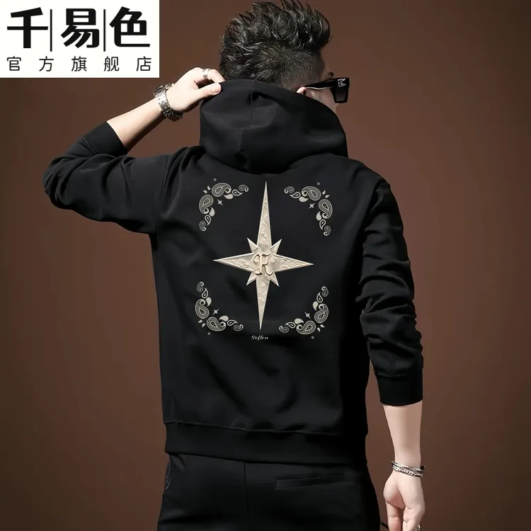 连帽卫衣男士潮牌高级感2025新款宽松秋冬季加绒休闲带帽套头外套
