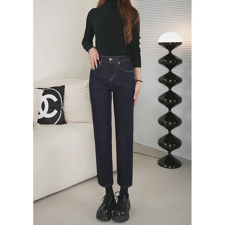 秋冬季新款九分弹力牛仔裤女修饰腿型小个子百搭显瘦直筒烟管裤