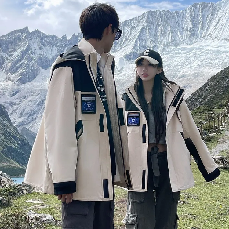 UHMU品牌户外三合一防风防水冲锋衣羽绒服2件套加绒加厚工装外套