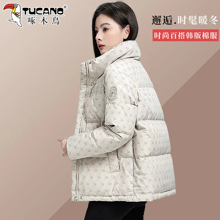 【官方】啄木鸟时尚短款棉服女冬季新款小个子宽松大码加厚保暖棉袄