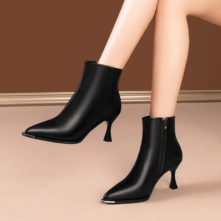 短靴尖头高跟软皮踝靴显瘦百搭单靴气质马丁靴英伦风深口单鞋秋冬