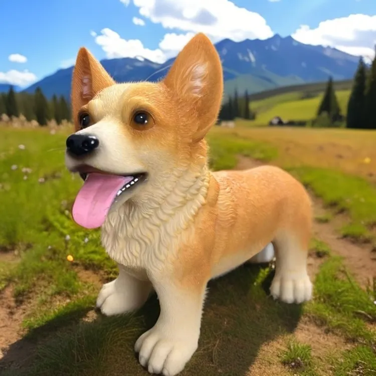 史克森仿真动物柯基小摆件可爱小狗阳台客厅电视柜招财创意装饰品