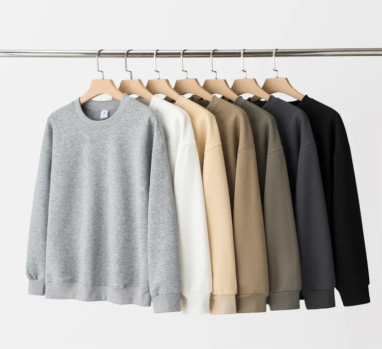 400g秋冬季加绒圆领纯色卫衣重磅新疆棉宽松套头情侣打底卫衣男女