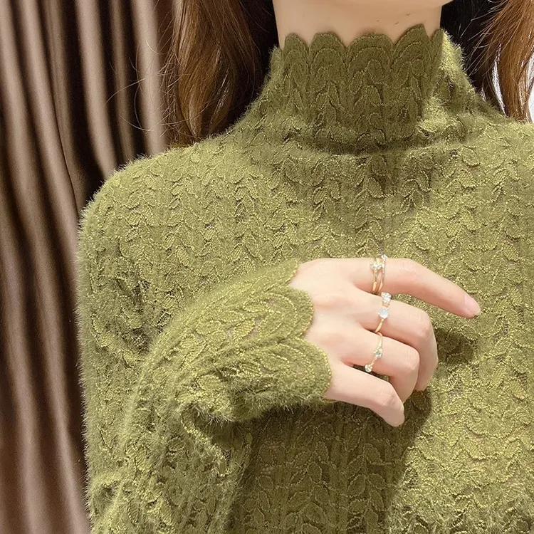 欧货蕾丝打底衫女2023新款网红高领洋气配毛衣内搭高端网纱上衣