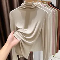 堆堆领咖色打底衫女爆款2025新款秋冬长袖高领皮肤衣高档内搭上衣
