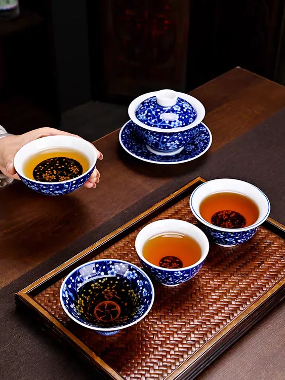 景德镇冰梅茶壶三件套+鸡心杯+压手杯2复古茶具家用高端陶瓷中式