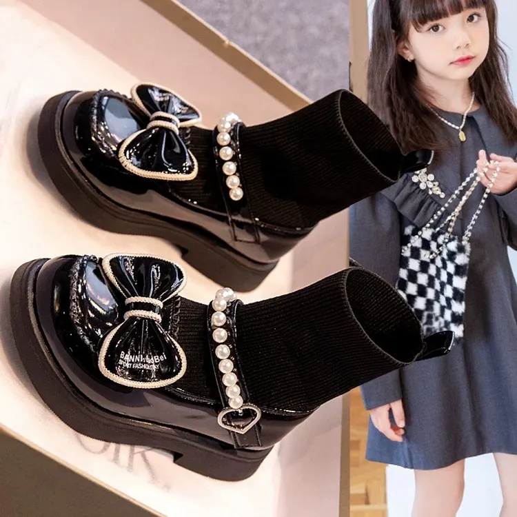 女童鞋小皮鞋2025春秋新款儿童短靴子公主马丁靴冬季加绒软底袜靴