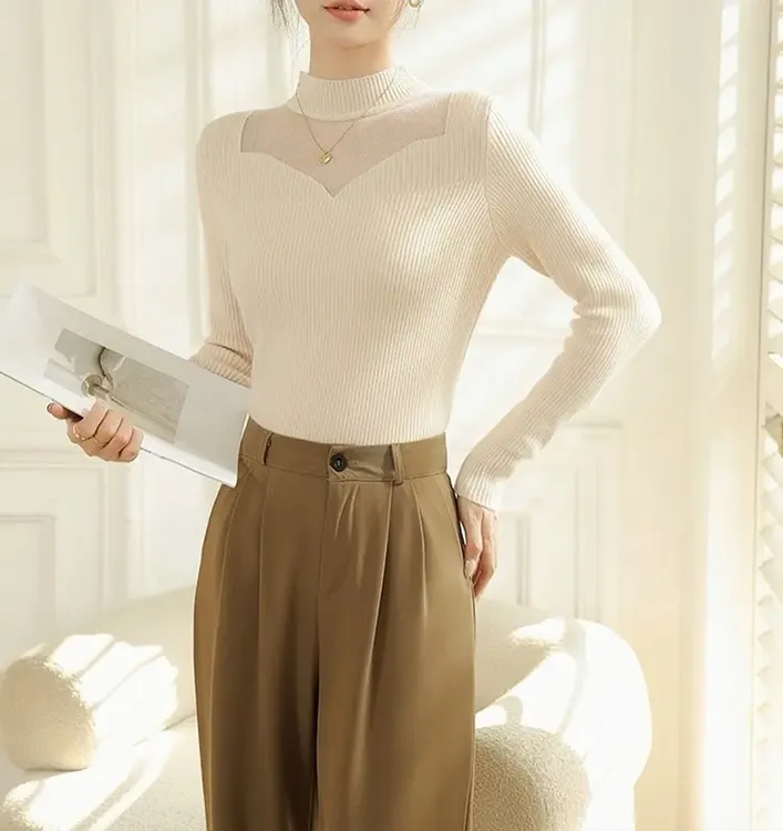 秋冬新款一体绒百搭加厚毛衣冬女内搭半高领打底衫长袖针织衫上衣