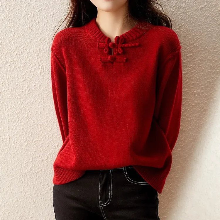 秋冬宽松百搭气质女装秋冬中国风复古洋气加厚针织衫显瘦时尚毛衣