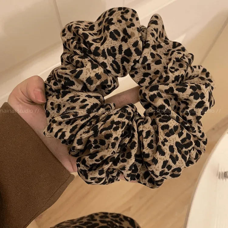 超大号豹纹大肠发圈早秋新款甜酷辣妹Y2k千禧风丸子头发饰头饰