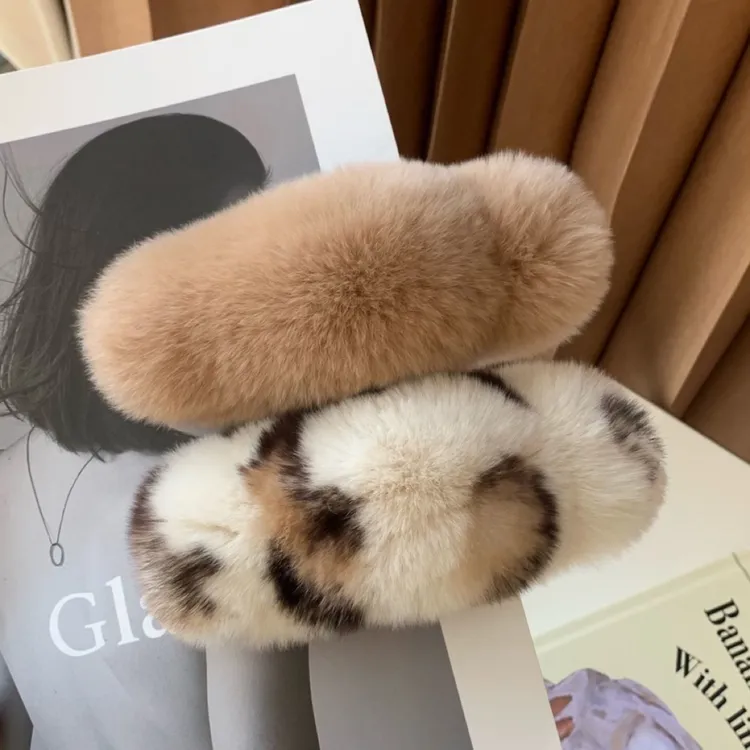 网红真獭兔毛毛绒发卡大号盘发鸭嘴夹气质后脑勺卡子毛毛抓夹发饰