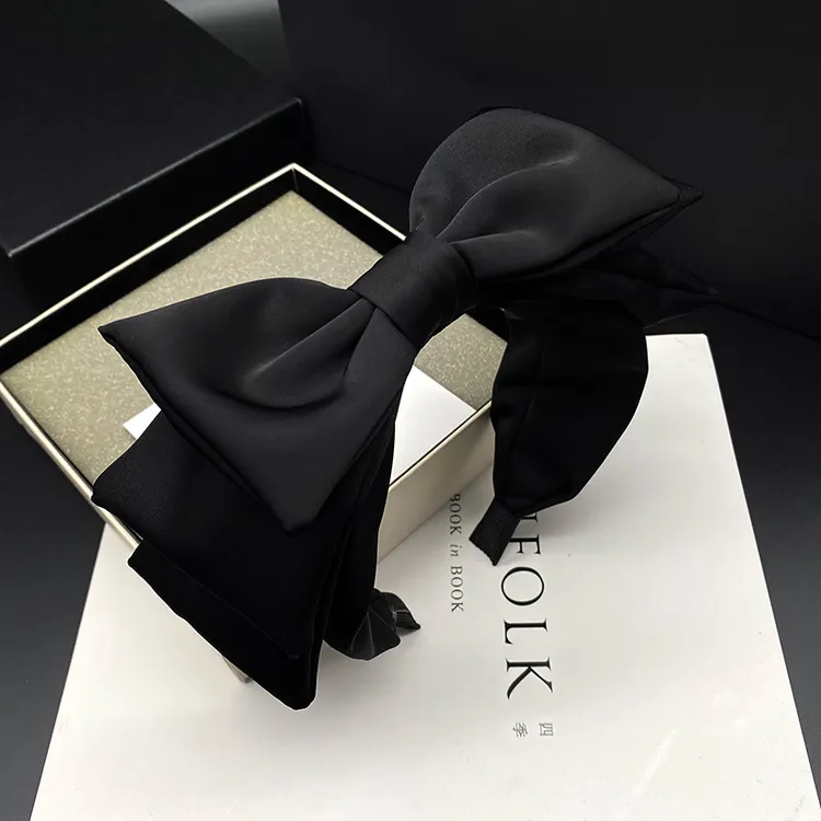 黑色蝴蝶结发箍女法式复古压发头箍外出百搭发卡头饰洗脸专用发捆