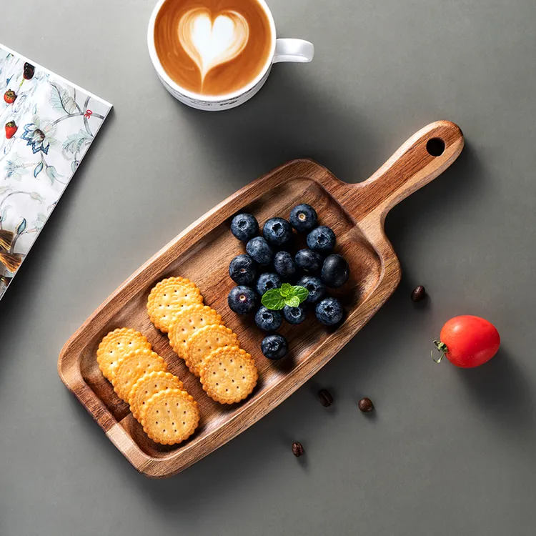 JF相思木长方形带手柄托盘板水果点心盘茶水盘