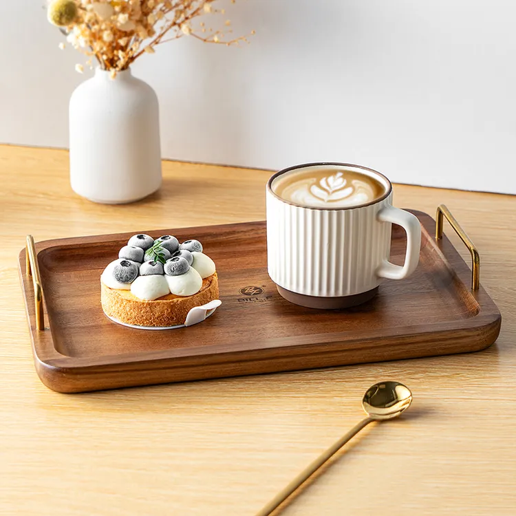 BF BILL.F SINCE 1983相思木长方形手挽食物盘轻奢金色把手托盘