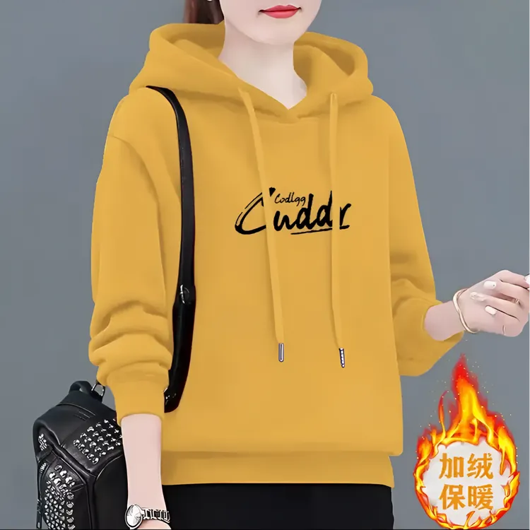 秋冬女士卫衣新款中年妈妈时尚上衣加绒加厚洋气宽松连帽外套女