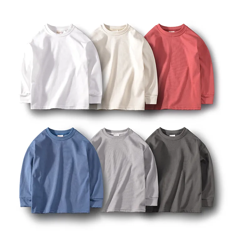 重磅230g童装秋季男童t恤长袖纯棉中大童儿童打底衫白色百搭秋装