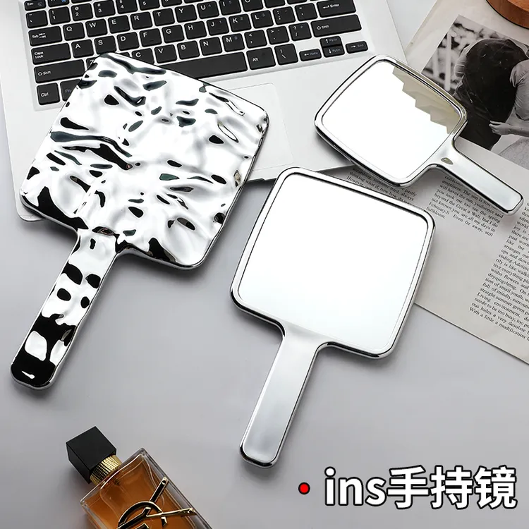  ins风网红复古手持化妆镜女便携随身携带小镜子手拿补妆镜手柄镜