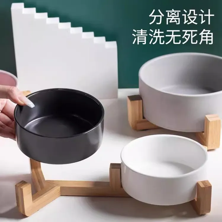 猫碗陶瓷狗碗猫咪食盆宠物饭碗猫大型犬吃饭喝黑色水碗防打翻食碗
