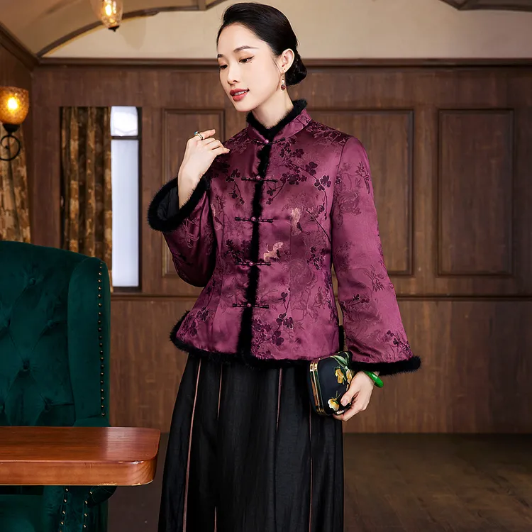 【落花无痕】40姆米提花重缎夹棉唐装上衣W24867