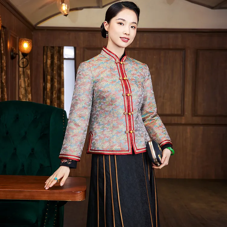 【江枫眠】桑蚕丝秋冬长袖宋锦夹棉唐装复古加厚国风外套上衣W24868