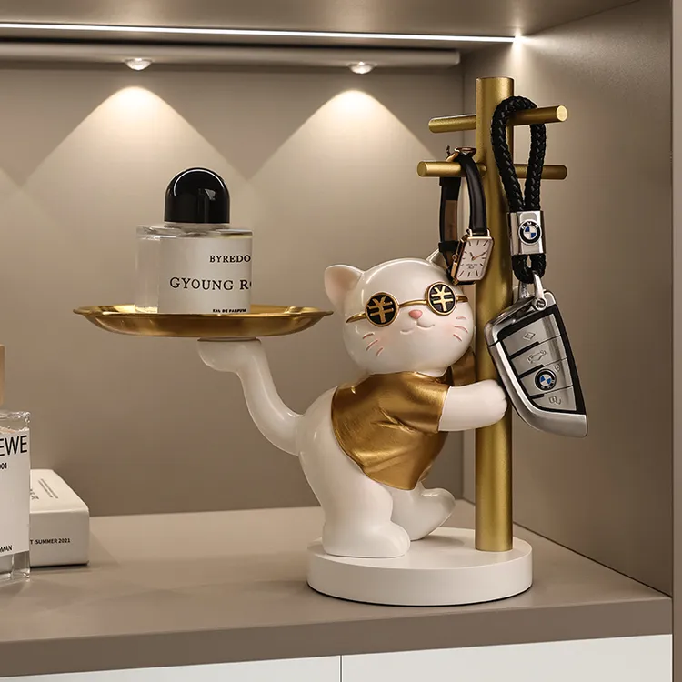 贝汉美招财猫玄关钥匙收纳摆件欧式简约女孩家居装饰乔迁新居礼物
