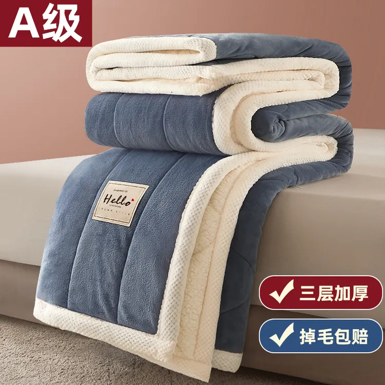 水晶绒毯毛毯盖被加厚冬季加绒加厚床单学生宿舍午睡毯羊羔绒三层