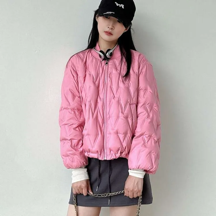 棒球领轻量羽绒服女短款25秋冬宽松保暖便携舒适压印90白鸭绒