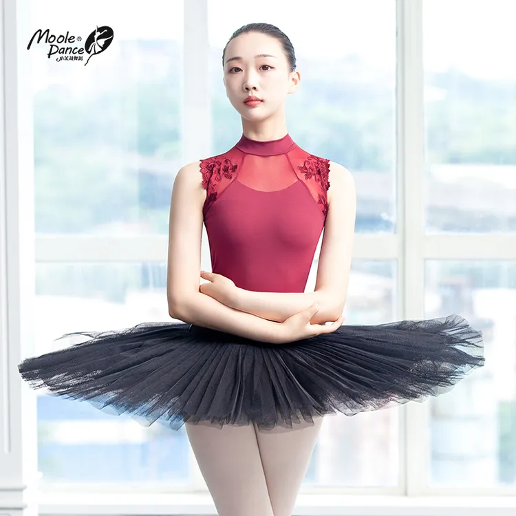 小茉莉立领绣花拼网体服无袖成人女芭蕾舞练功服超仙形体服舞蹈服