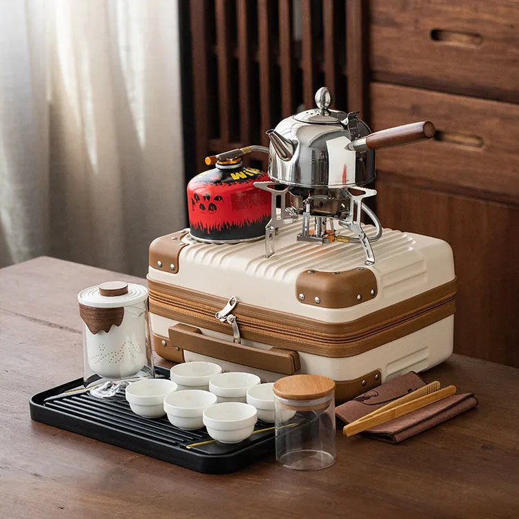 旅行箱茶具套装车载户外露营直火泡茶壶烧水壶带泡茶装备一壶六杯