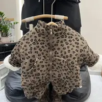2025冬季韩版男女童冬季四层加棉加绒加厚豹纹家居服套装23009