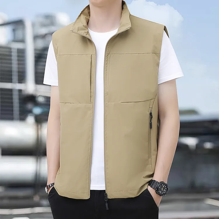 春夏季钓鱼服马甲背心男士户外休闲时尚薄款速干立领轻薄速干坎肩