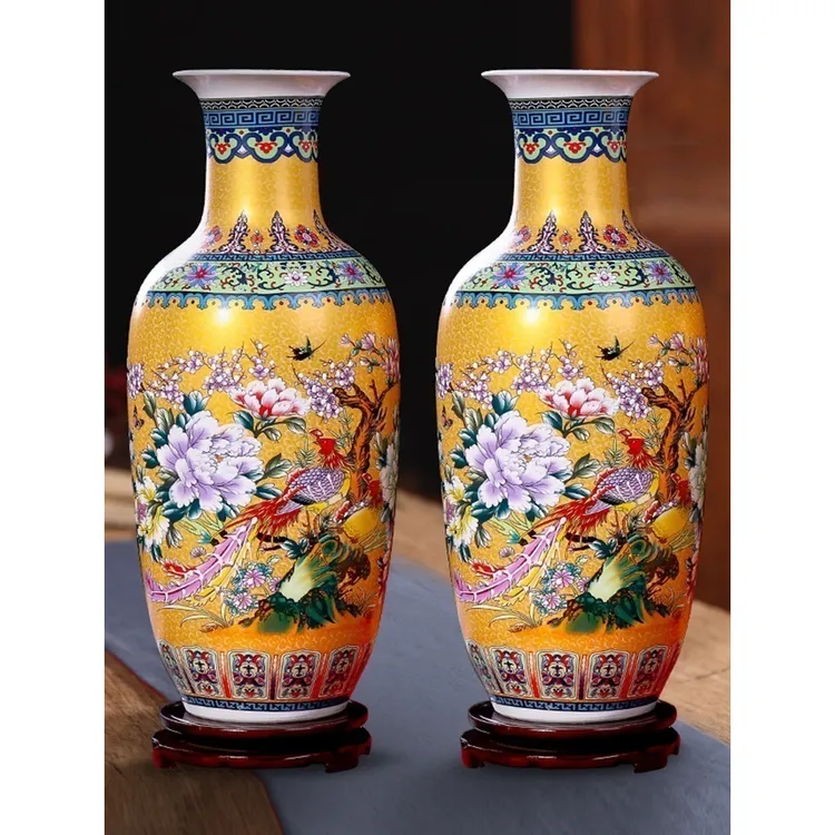 景德镇珐琅彩陶瓷花瓶摆件大号插花器中式家居玄关装饰工艺品客厅