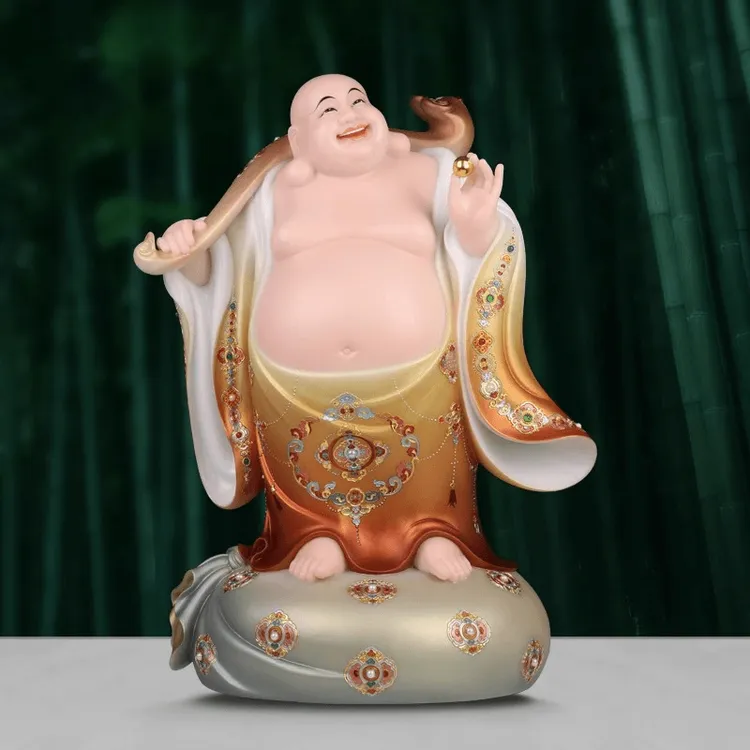 台湾汉白玉拿珠弥勒站像大肚开心弥勒像办公室玄关家用工艺品摆件