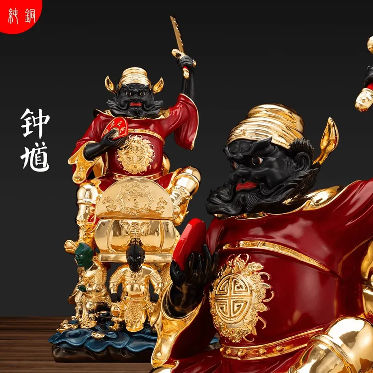 台湾纯铜钟馗雕像招财工艺品摆件铜像居家客厅五鬼抬棺福家居装饰