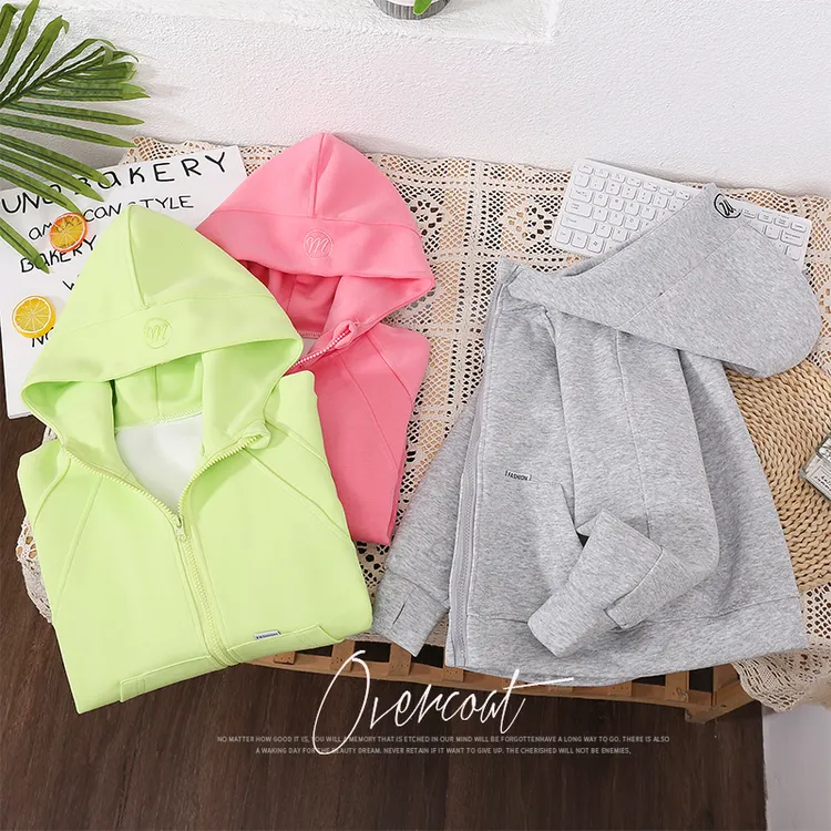 女童洋气外套2024新款秋装韩版儿童宽松连帽卫衣休闲拉链春秋外衣