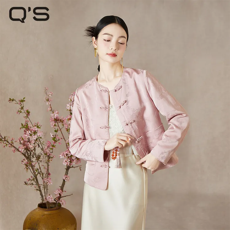 【秸熙】秋季轻国风长袖外套高级感缎面提花短款上衣4XA228