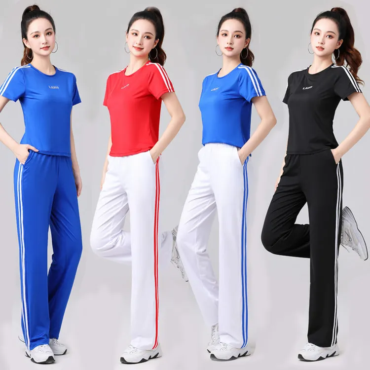 新款短袖女广场舞服装运动套装鬼步舞蹈服休闲曳步舞跳舞健身操服