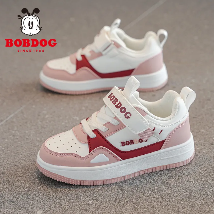 Bobdog/巴布豆女童板鞋2025春秋款皮面防水儿童休闲鞋女孩运动鞋