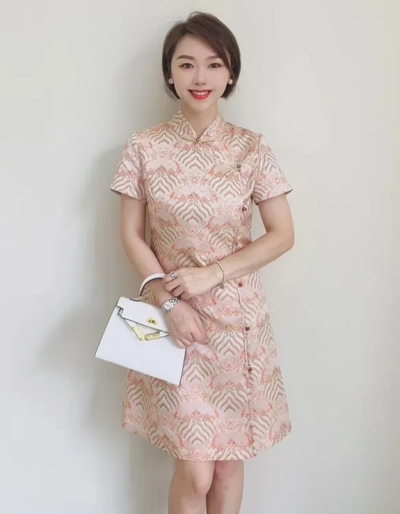 深圳南油新中式国风夏款A字气质遮肉收腰显瘦短袖时尚女装连衣裙