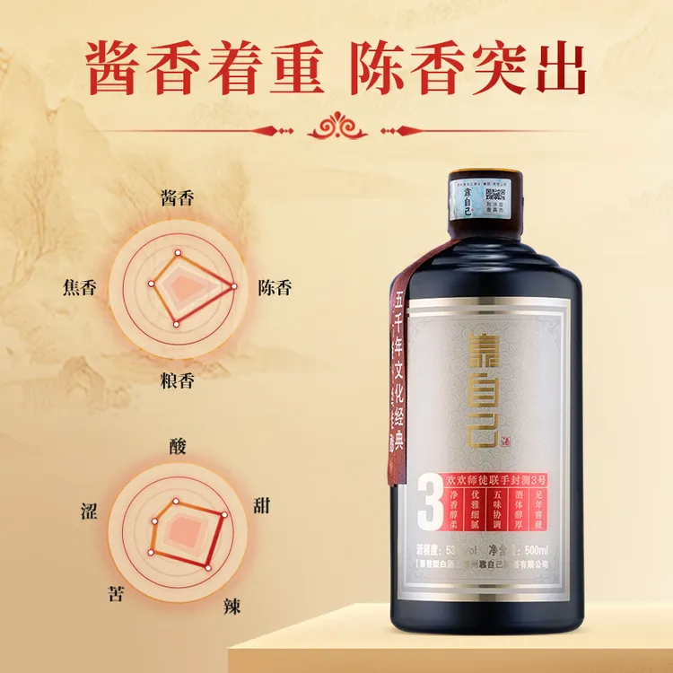 靠自己封测3号欢欢与大师携手打造酱香型白酒53度粮食酒53度500ml