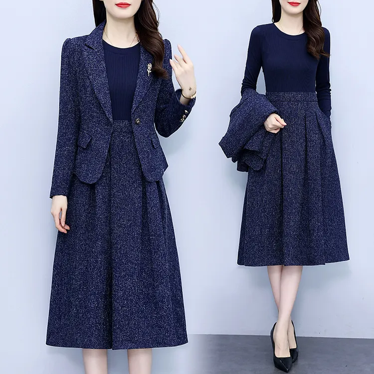 贵夫人格纹套装连衣裙女春秋2023新款时尚品牌端庄大气时尚两件套
