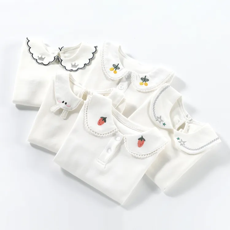 女童娃娃领棉打底衫春秋长袖T恤公主风儿童春装白色内搭打底上衣