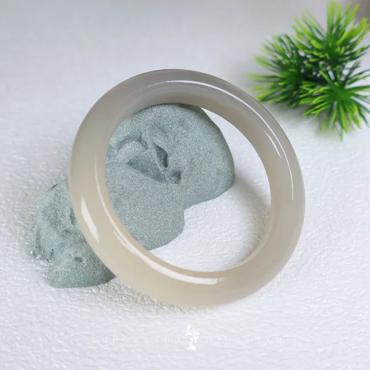 【烟藕】天然和田玉半山半藕平安镯高冰底(正宗上等玉手镯