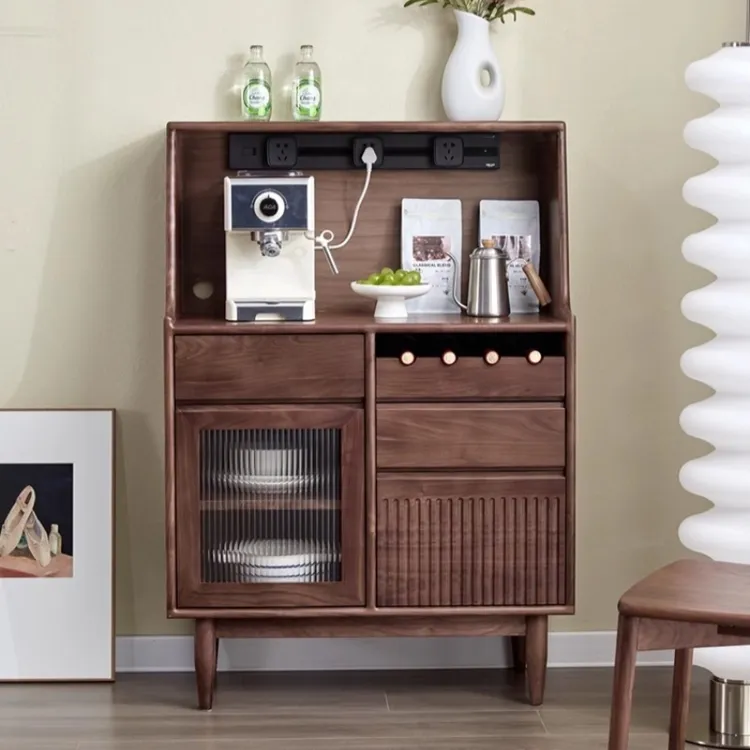 北美黑胡桃木餐边柜北欧简约实木边柜储物柜客厅靠墙一体收纳酒柜